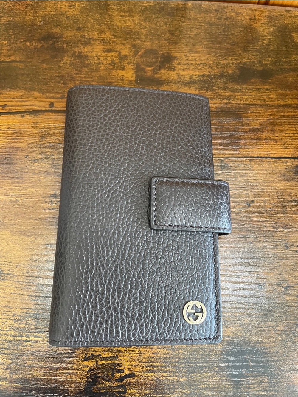 Gucci Brown Interlocking Leather Long Wallet with Snap Closure